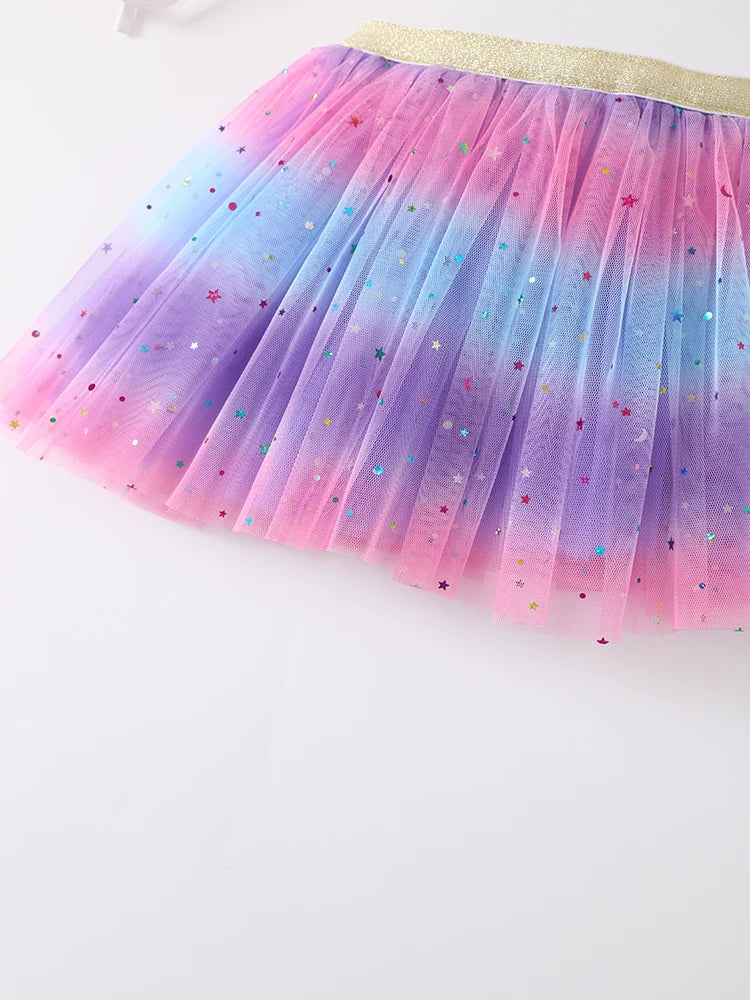 2-8 Years 3 Layers Princess Birthday Party Fluffy Skirts Girls Rainbow Tutu Skirt Dance Party Ballet Tulle Tutu Skirt Leedoar