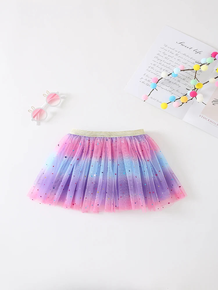 2-8 Years 3 Layers Princess Birthday Party Fluffy Skirts Girls Rainbow Tutu Skirt Dance Party Ballet Tulle Tutu Skirt Leedoar