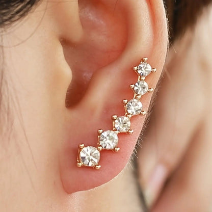 2 Gold Color Black White Gem 6 Rhinestone Ear Clip Earrings Women's Simple Fashion Personality Student Girl Party Business All-m Leedoar