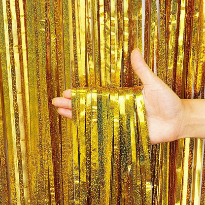 2 Meters Party Backdrop Curtains Glitter Gold Tinsel Fringe Foil Curtain Birthday Wedding Decoration Adult Anniversary Decor Leedoar