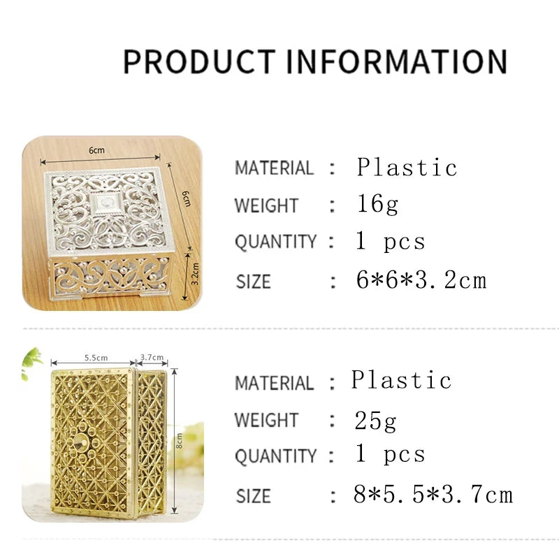 2 PCs Mini Treasure Storage Jewelry Box Prata-cor Hollow Flower Pattern Caixas de jóias para colar Brinco Anel 