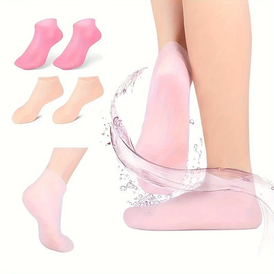 Paquete de 2 calcetines hidratantes de silicona para pies agrietados, calcetines de tratamiento de spa para pies, calcetines de gel hidratante 