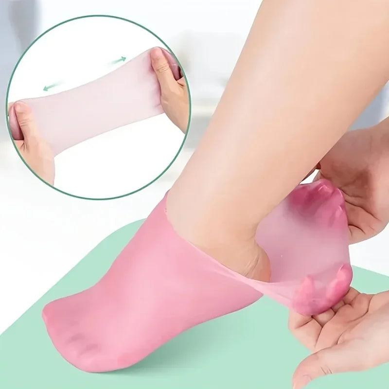 Paquete de 2 calcetines hidratantes de silicona para pies agrietados, calcetines de tratamiento de spa para pies, calcetines de gel hidratante 