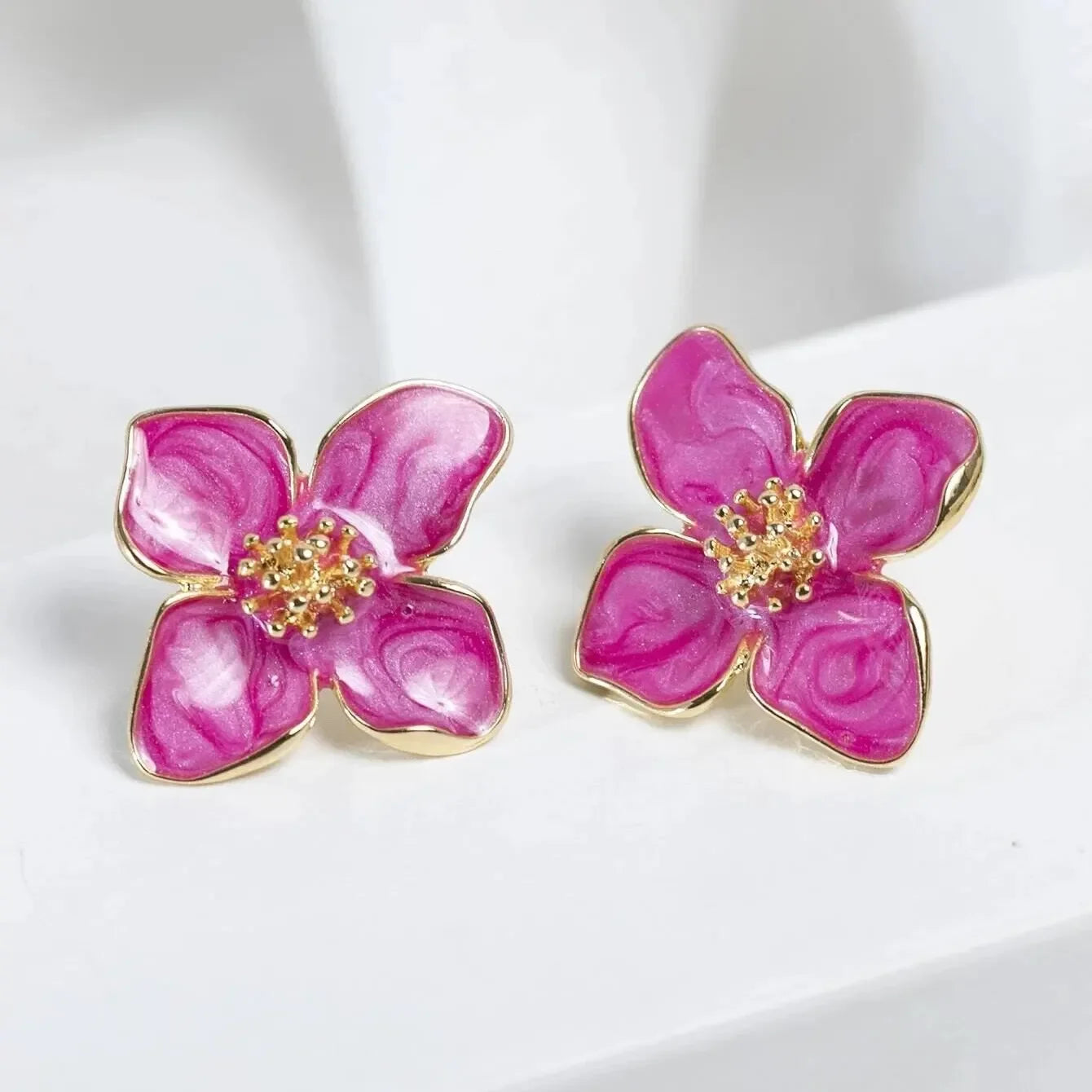 1 Pair of Flower Earrings Stud Set Pink White Flowers Women Earring Post Spring Summer New Trendy Girls Cute Jewelrys Leedoar