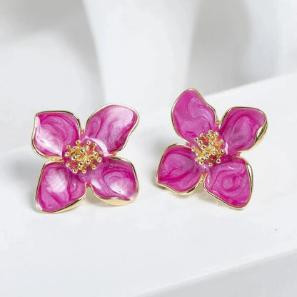 1 Pair of Flower Earrings Stud Set Pink White Flowers Women Earring Post Spring Summer New Trendy Girls Cute Jewelrys Leedoar