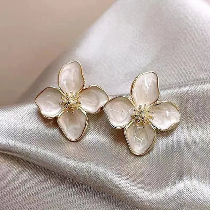 1 Pair of Flower Earrings Stud Set Pink White Flowers Women Earring Post Spring Summer New Trendy Girls Cute Jewelrys Leedoar