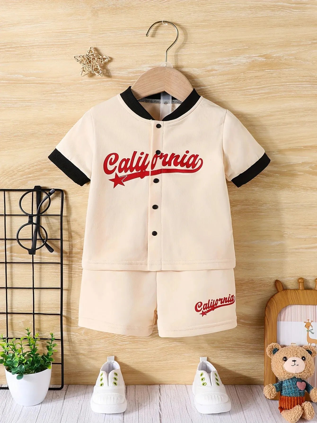 2-Piece Summer Baby Boy Trend Short-Sleeved Baseball Jacket Cardigan + Casual Shorts Outdoor Sports Comfortable Fashion Suit Leedoar