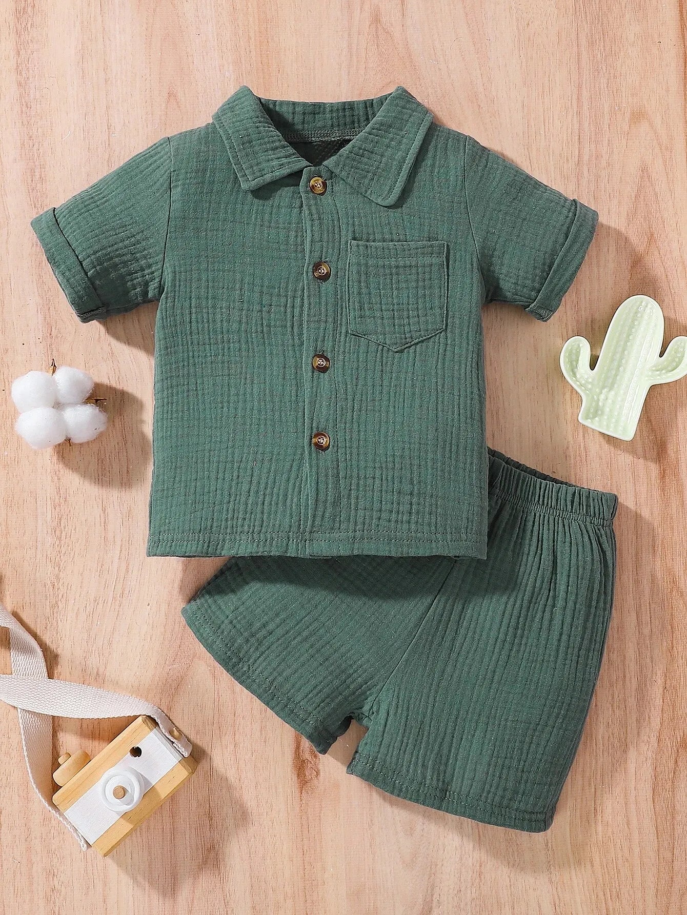 2-Piece Summer Solid Color Casual Shirt for Boys and Girls Fresh and Comfortable Cotton Shorts Set Leedoar