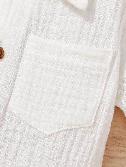 2-Piece Summer Solid Color Casual Shirt for Boys and Girls Fresh and Comfortable Cotton Shorts Set Leedoar