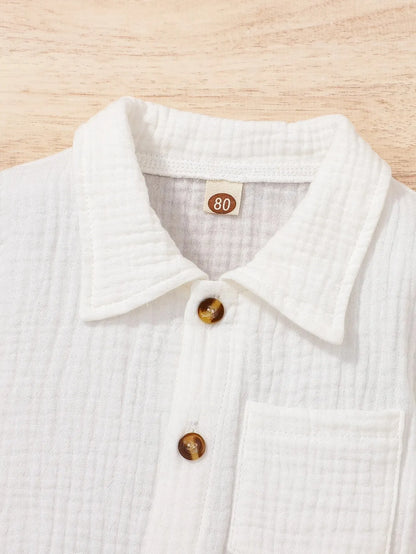 2-Piece Summer Solid Color Casual Shirt for Boys and Girls Fresh and Comfortable Cotton Shorts Set Leedoar