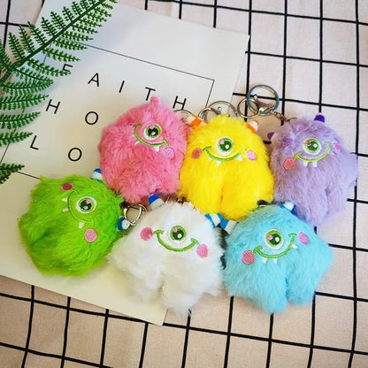 2 Pieces Big Eyed Monster Keychain Random Color Single Eyed Beast Plush Pendant Leedoar