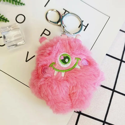 2 Pieces Big Eyed Monster Keychain Random Color Single Eyed Beast Plush Pendant Leedoar