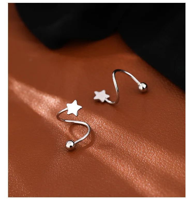 2 peças de aço inoxidável piercing parafuso bola estrela orelha osso rotativo linha onda mini studs mulheres brincos incomuns ajustável 