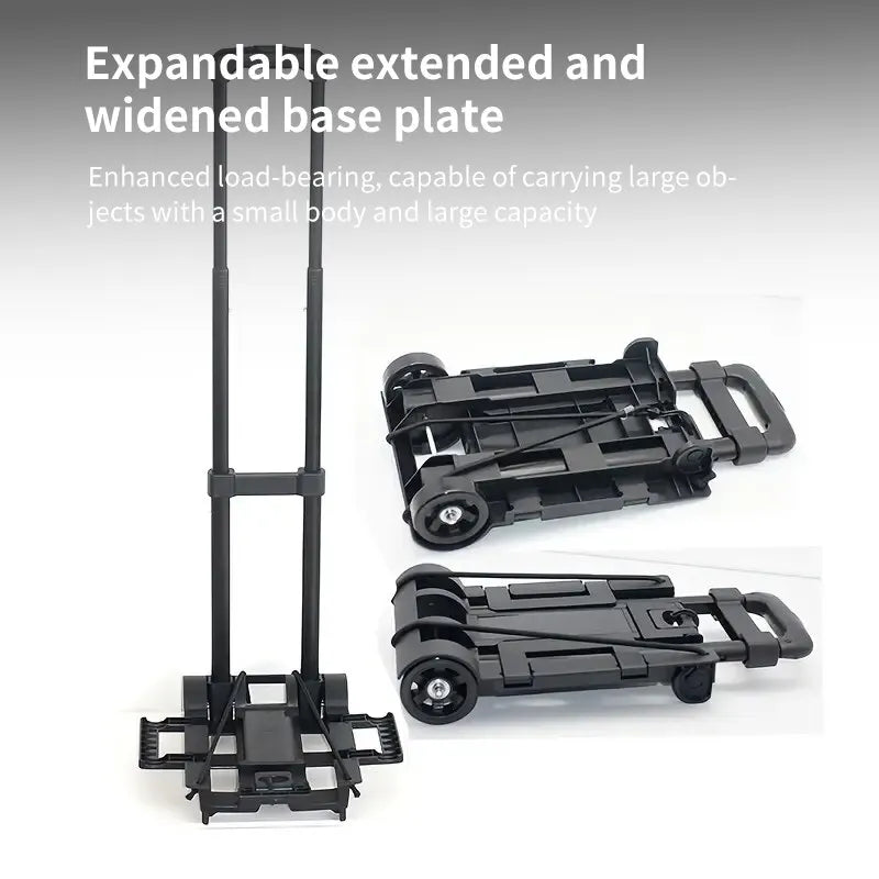 2 Rounds Folding Hand Truck Black Small Lightweight Cart Portable Telescopic Dolly Backpack Luggage Travel Moving Shopping Leedoar