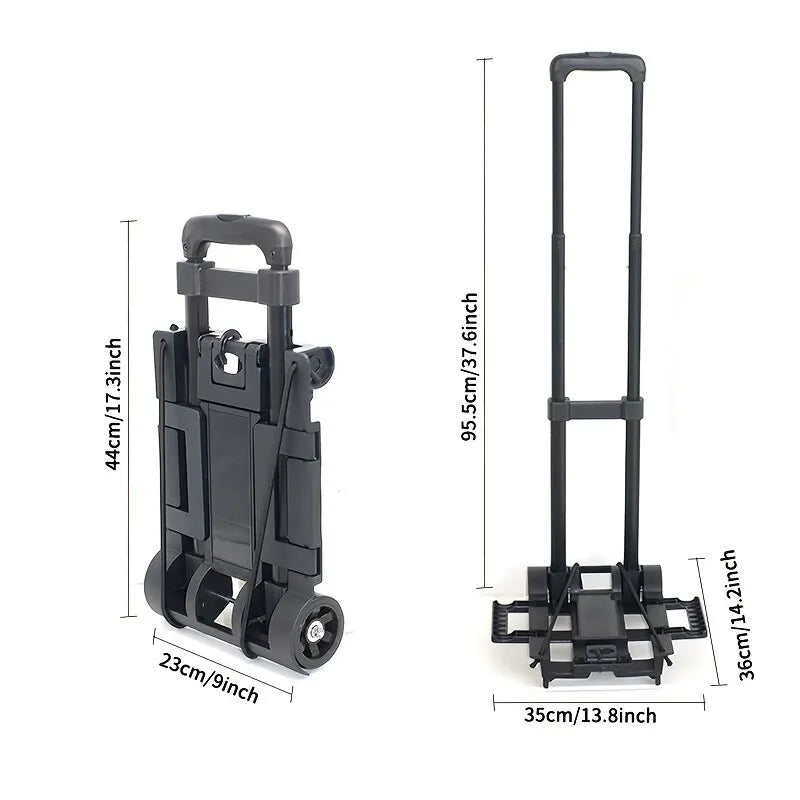 2 Rounds Folding Hand Truck Black Small Lightweight Cart Portable Telescopic Dolly Backpack Luggage Travel Moving Shopping Leedoar