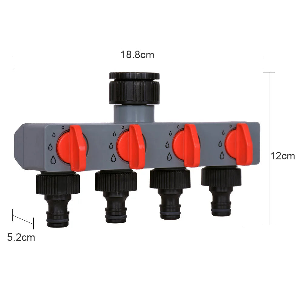 Adaptador de grifo distribuidor de agua de 2 vías/4 vías Conector de plástico ABS Divisores de manguera de 3/4 y 1 pulgada para grifo de agua de tubo de manguera 