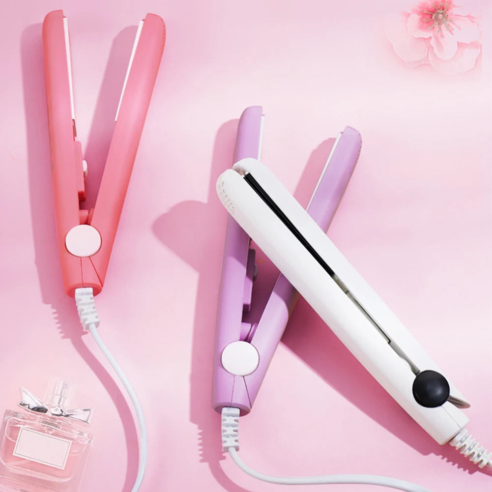 2-in-1 Ceramic Mini Hair Curler Portable Straightener Tourmaline Iron Heating Curling Straight Dual-purpose for Women Leedoar