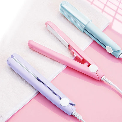 2-in-1 Ceramic Mini Hair Curler Portable Straightener Tourmaline Iron Heating Curling Straight Dual-purpose for Women Leedoar