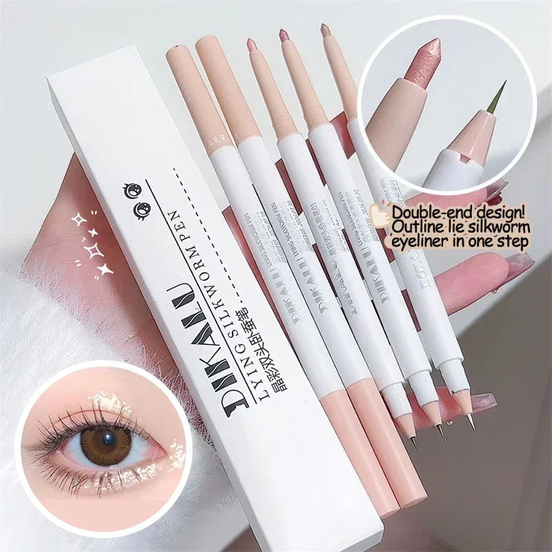 2 in 1 Eyeliner Silkworm Pen Double-end Pearl Highlighter Pencil Floating Light Eyelid Shadow Pen Eyeliner Outline Waterproof Leedoar