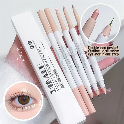 2 in 1 Eyeliner Silkworm Pen Double-end Pearl Highlighter Pencil Floating Light Eyelid Shadow Pen Eyeliner Outline Waterproof Leedoar