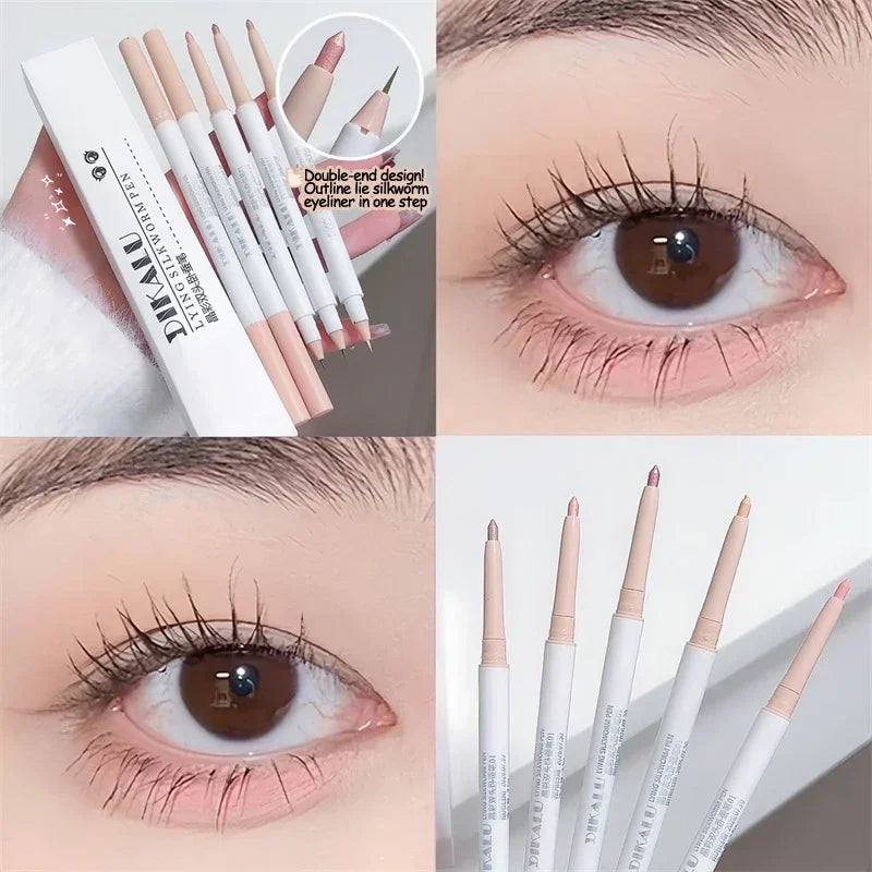 2 in 1 Eyeliner Silkworm Pen Double-end Pearl Highlighter Pencil Floating Light Eyelid Shadow Pen Eyeliner Outline Waterproof Leedoar