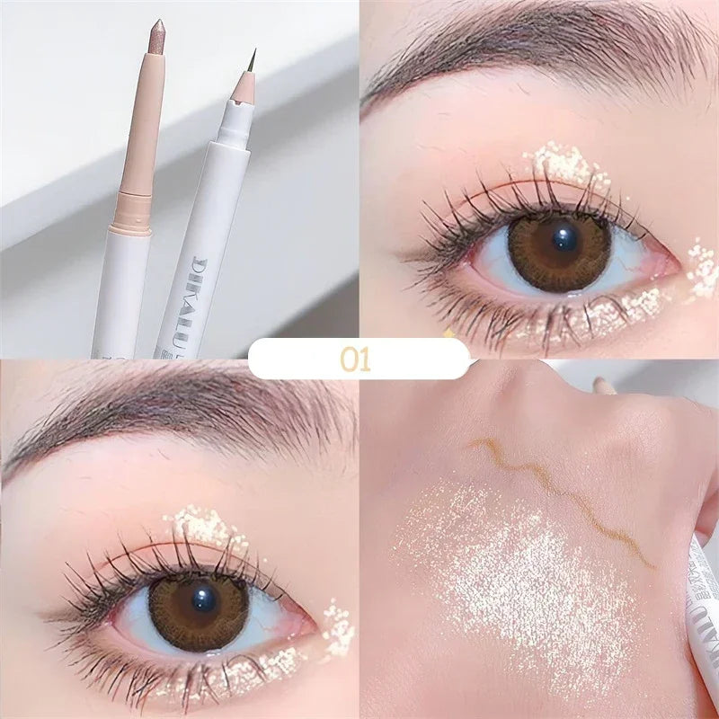 2 in 1 Eyeliner Silkworm Pen Double-end Pearl Highlighter Pencil Floating Light Eyelid Shadow Pen Eyeliner Outline Waterproof Leedoar