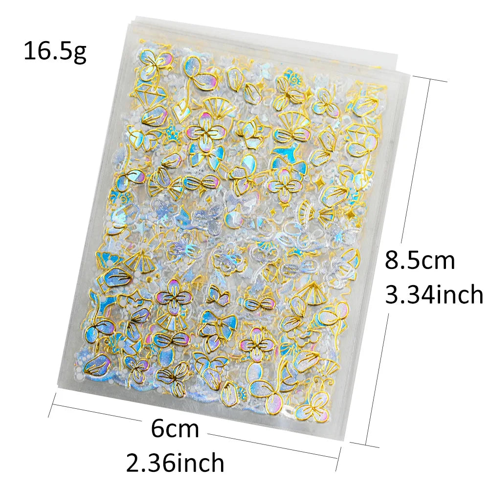 20 Sheets Spring Flower Nail Sticker 3D Self-Adhesive Colorful Gold Blue Butterfly Nail Decal Slider Bronzing Decoration Y2K Leedoar