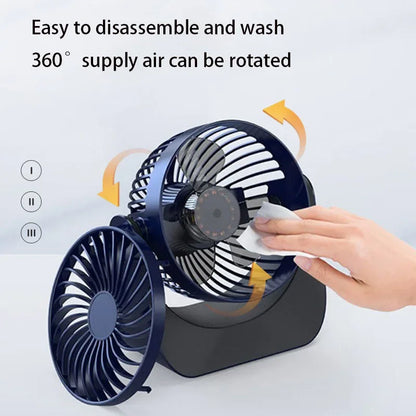 2000mAh Rechargeable Portable Electric Fan 360° Rotation 3-speed Wind Desktop Silent Air Cooling for Bedroom Office Leedoar