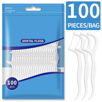 200pcs Dental Floss and Plastic Toothpicks for One-time Cleaning of Dental Gaps-Oral Care Leedoar