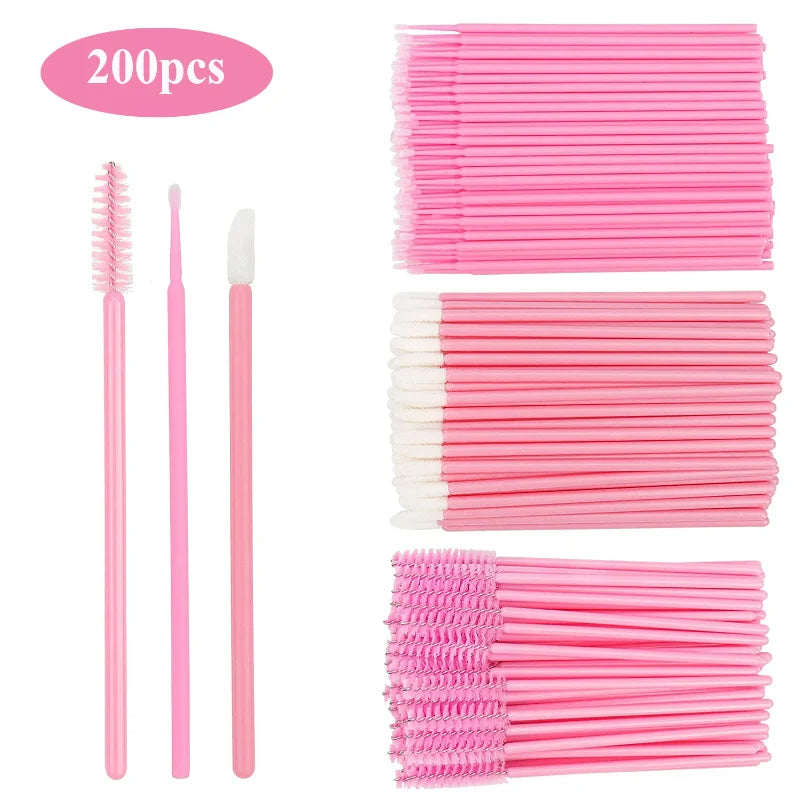 200pcs Disposable Brushes Set Mascara Wands Lip Brushes Microbrush Applicator Swab for Eyelash Extension Eyebrow Makeup Tools Leedoar