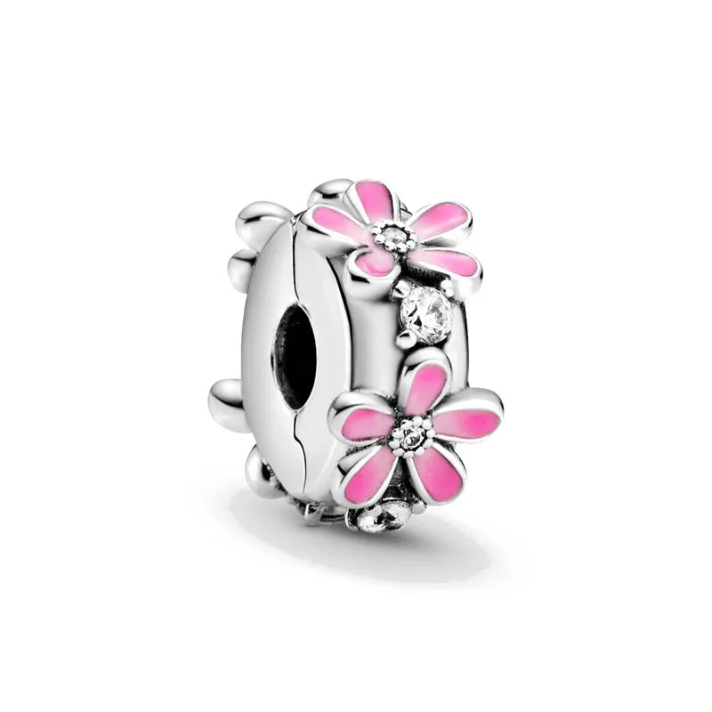 2023 925 Prata Esterlina Flor Sol Rodada Clipe Charms Contas se encaixam Original Pulseira Pandora Para Mulheres DIY Moda Jóias Fazendo