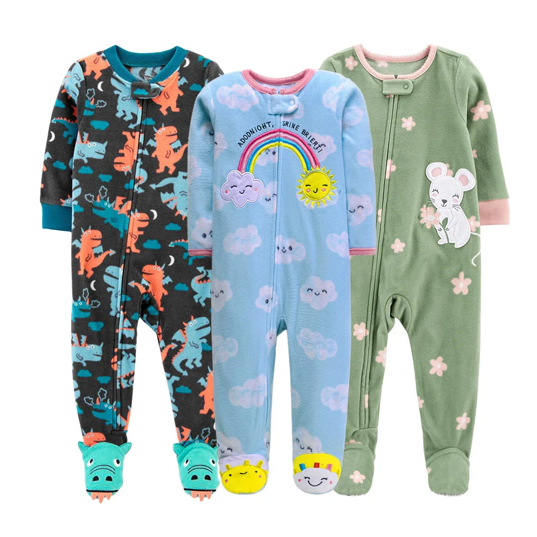 2023 Fall Winter Warm Newborn Baby Romper Pajamas Fleece Foot-wrapped Jumpsuit Babe Girl Cartoon Cute Pjms Leedoar