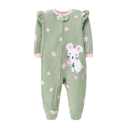 2023 Fall Winter Warm Newborn Baby Romper Pajamas Fleece Foot-wrapped Jumpsuit Babe Girl Cartoon Cute Pjms Leedoar