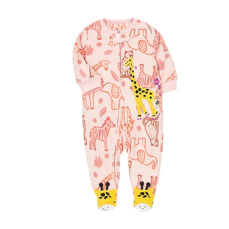 2023 Fall Winter Warm Newborn Baby Romper Pajamas Fleece Foot-wrapped Jumpsuit Babe Girl Cartoon Cute Pjms Leedoar