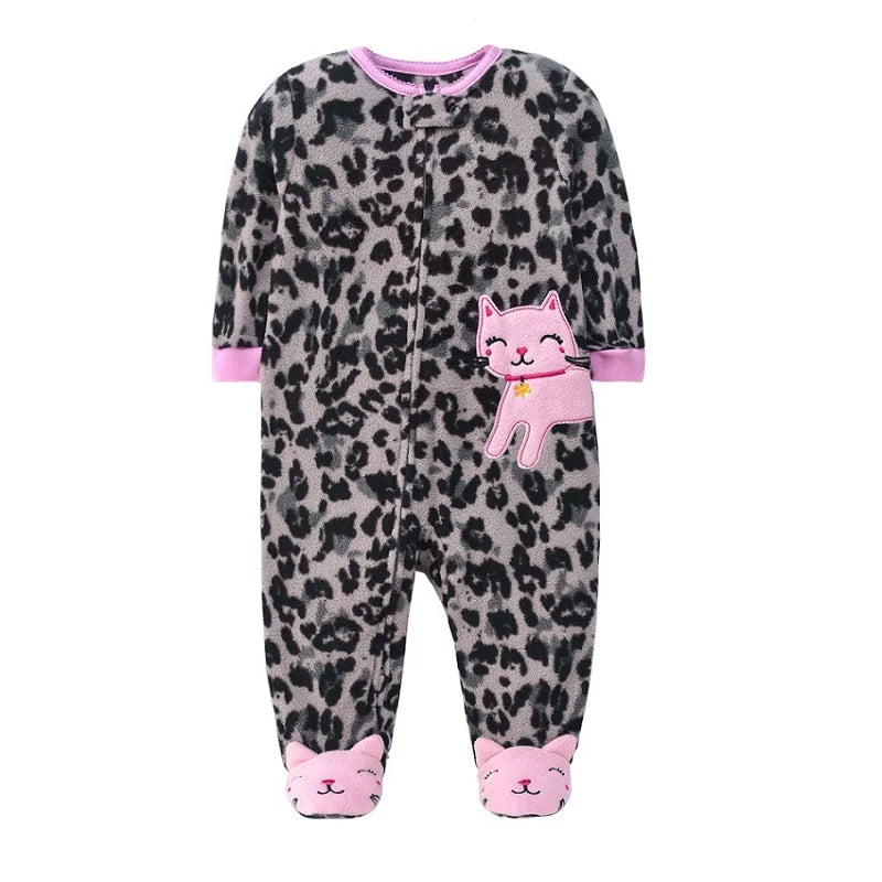 2023 Fall Winter Warm Newborn Baby Romper Pajamas Fleece Foot-wrapped Jumpsuit Babe Girl Cartoon Cute Pjms Leedoar