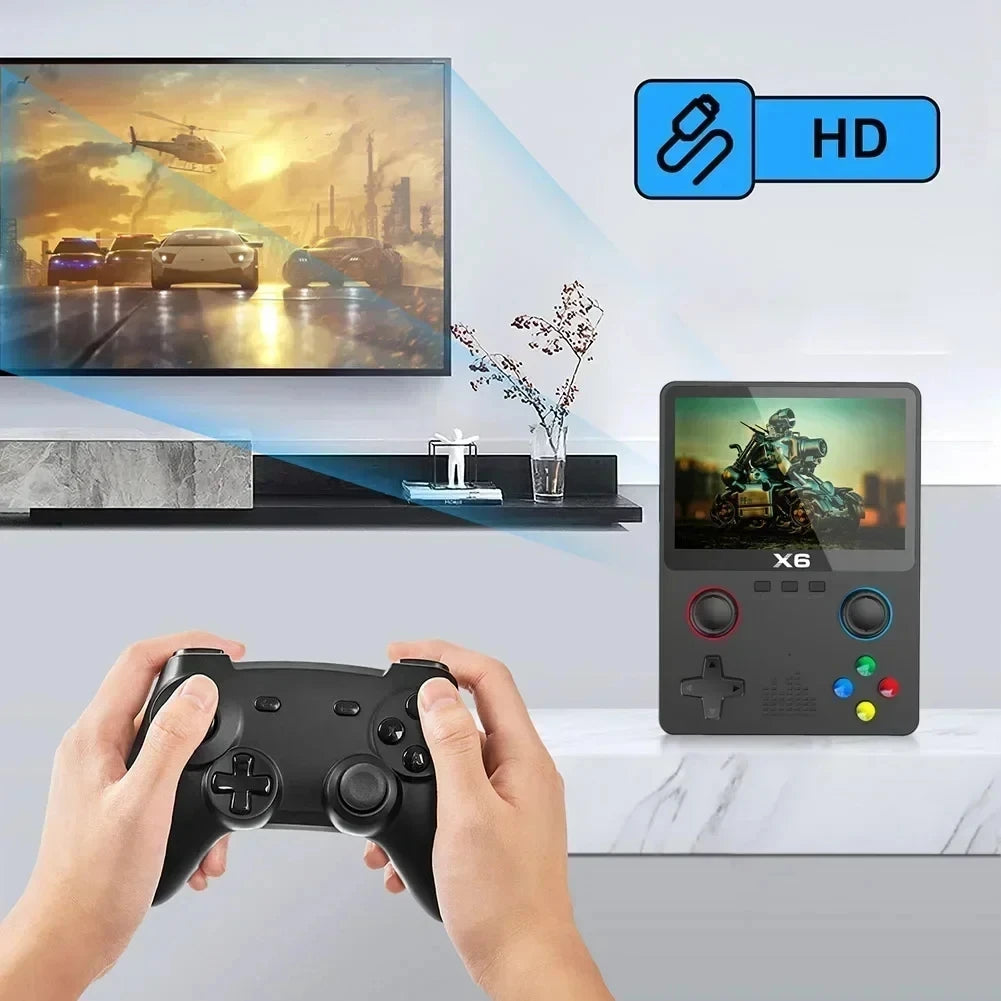 Consola de juegos portátil X6 con pantalla IPS de 3,5 pulgadas y doble joystick, 11 simuladores, regalo para niños, 2023