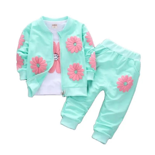 2023 Real Roupas Infantis Children's Garment Spring And Autumn New Girl Pure Cotton Printing Three-piece Child Suit 0-4y Leedoar