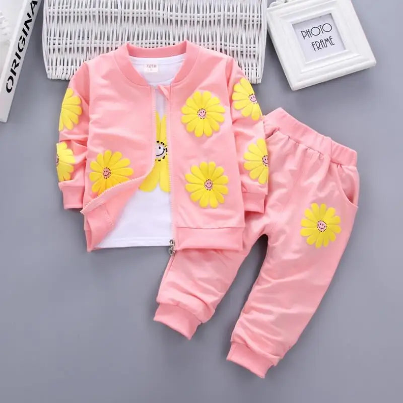 2023 Real Roupas Infantis Children's Garment Spring And Autumn New Girl Pure Cotton Printing Three-piece Child Suit 0-4y