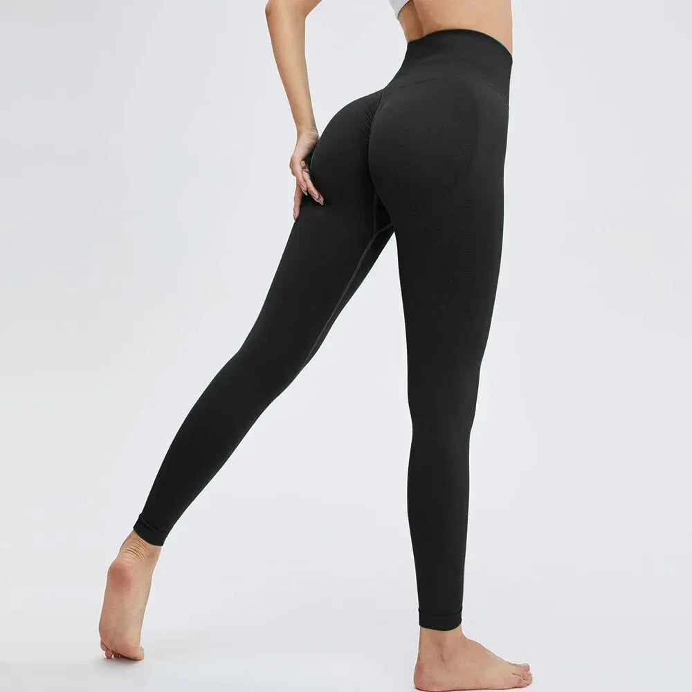 2023 Seamless Knitted Fitness GYM Pants Women's High Waist and Hips Tight Peach Buttocks High Waist Nude Yoga Pants Leedoar