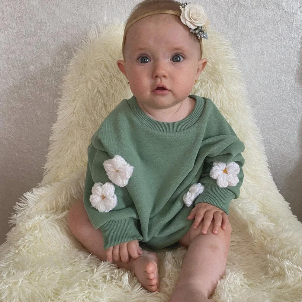 2023 Spring Baby Clothes Flowers Sweatshirt Romper Baby Girl Boys Long Sleeve Bodysuit Clothes Newborn 0-12 Months 24M Jumpsuit Leedoar