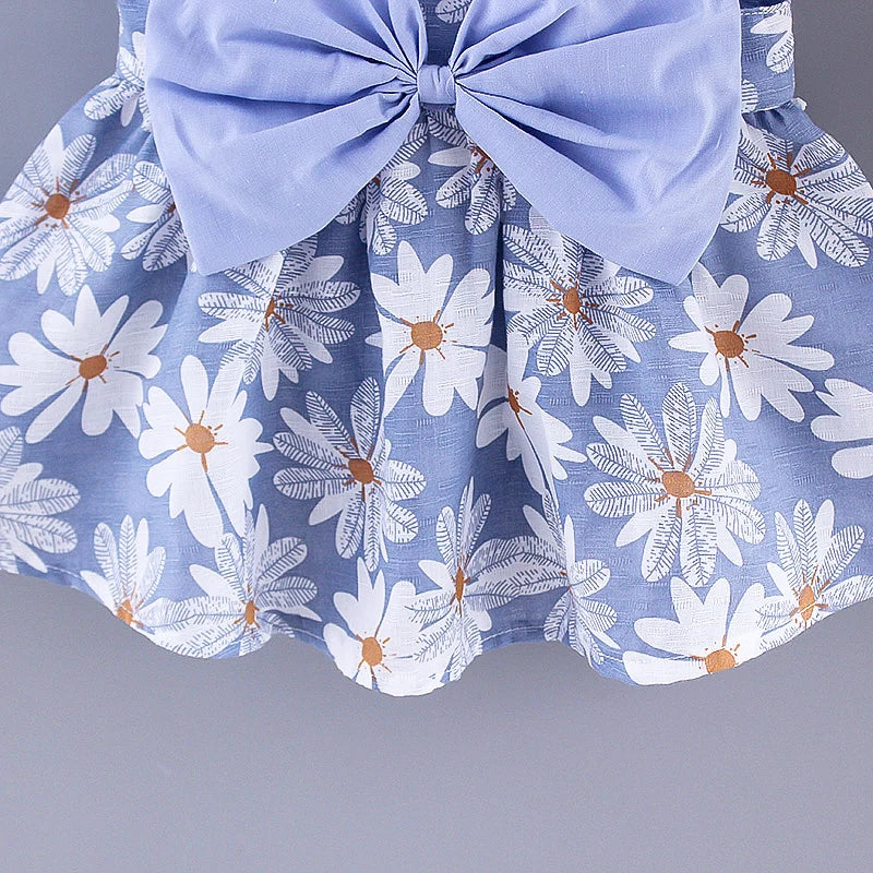 2023 Summer New Baby Dress Small Daisy Cotton Princess Dress Big Bow Sling Children's Clothing Gift Hat Leedoar