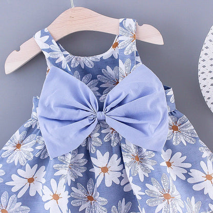 2023 Summer New Baby Dress Small Daisy Cotton Princess Dress Big Bow Sling Children's Clothing Gift Hat Leedoar