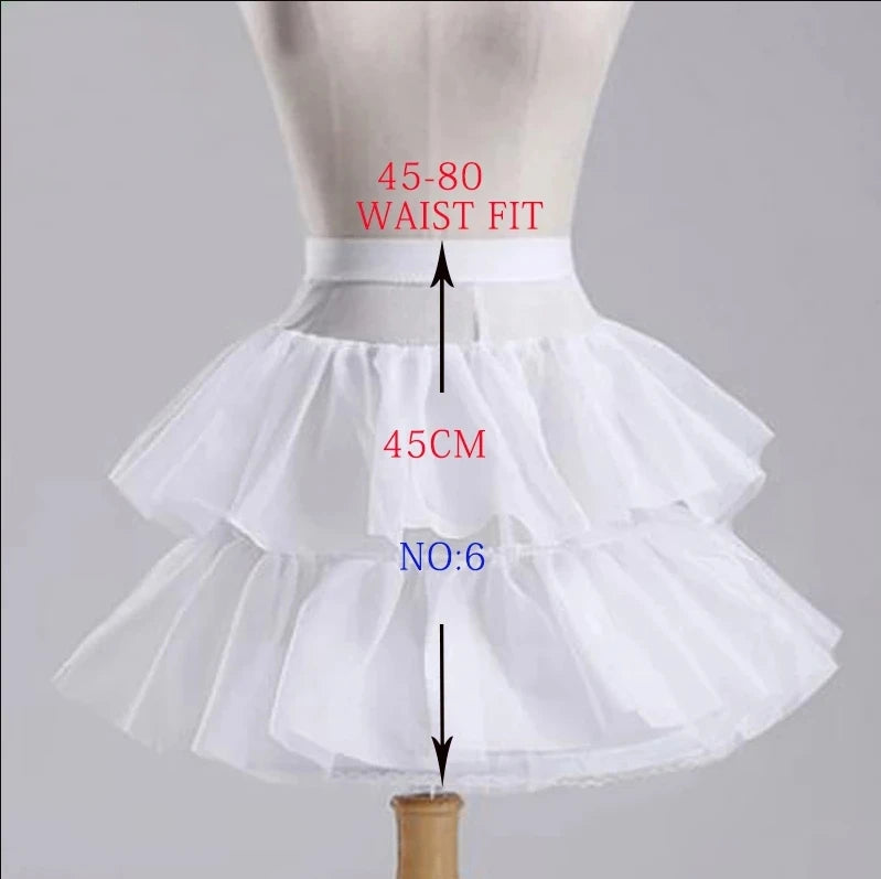 2023 Branco Crianças Crianças Petticoat A-Line 3 Hoops Uma Camada Crianças Crinolina Renda Guarnição Flor Menina Vestido Underskirt Cintura Elástica 