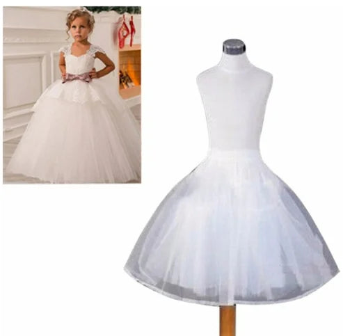 2023 Branco Crianças Crianças Petticoat A-Line 3 Hoops Uma Camada Crianças Crinolina Renda Guarnição Flor Menina Vestido Underskirt Cintura Elástica 