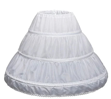 2023 Branco Crianças Crianças Petticoat A-Line 3 Hoops Uma Camada Crianças Crinolina Renda Guarnição Flor Menina Vestido Underskirt Cintura Elástica 