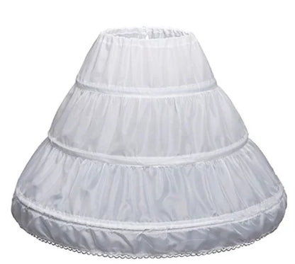 2023 Branco Crianças Crianças Petticoat A-Line 3 Hoops Uma Camada Crianças Crinolina Renda Guarnição Flor Menina Vestido Underskirt Cintura Elástica 