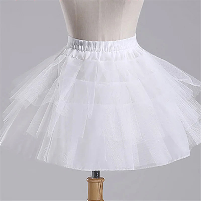 2023 Branco Crianças Crianças Petticoat A-Line 3 Hoops Uma Camada Crianças Crinolina Renda Guarnição Flor Menina Vestido Underskirt Cintura Elástica 