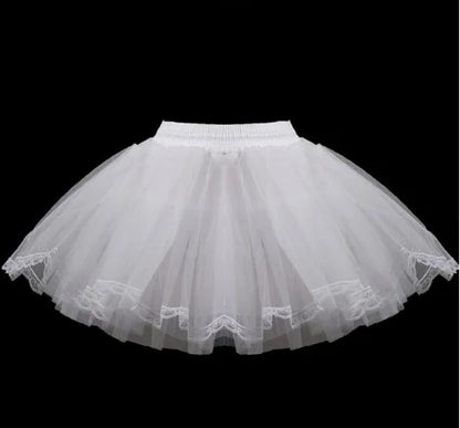 2023 Branco Crianças Crianças Petticoat A-Line 3 Hoops Uma Camada Crianças Crinolina Renda Guarnição Flor Menina Vestido Underskirt Cintura Elástica 