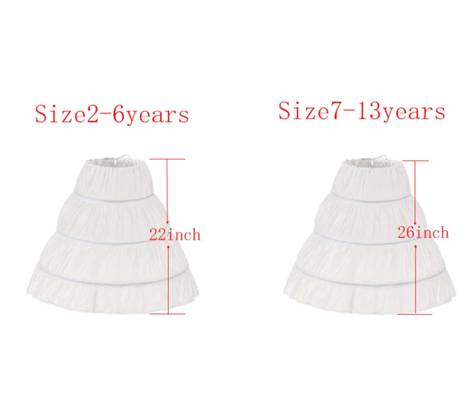 2023 Branco Crianças Crianças Petticoat A-Line 3 Hoops Uma Camada Crianças Crinolina Renda Guarnição Flor Menina Vestido Underskirt Cintura Elástica 