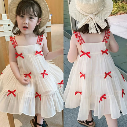 2024 Children GirlsSummer  Sweet Dress Baby Girls Bow  Princess Dresses Leedoar